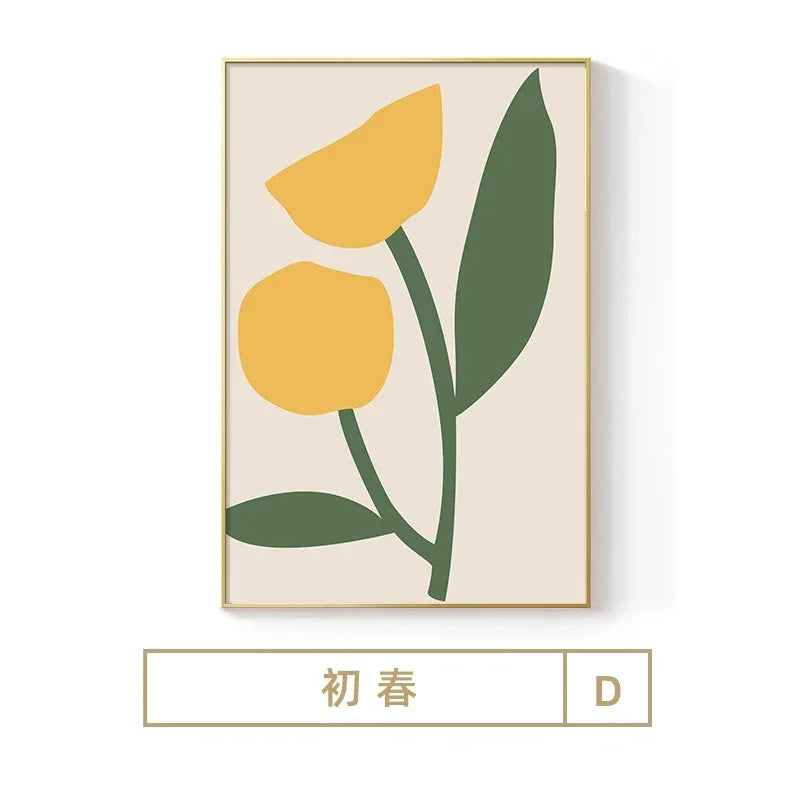 Modern Minimalist Wall Art Korean Yellow Green Flower Canvas HD Canvas Print Poster Home Living Room Bedroom Decoration