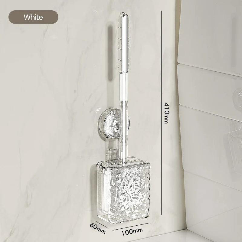 Bathroom Cleaning Brush Wall Mounted Non Perforated Suction Cup Toilet Brush Long Handle Glacier Patterned Bathroom Supplies