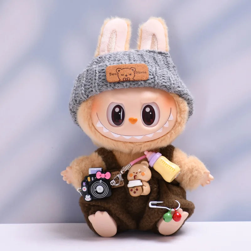 For 15-17 Cm Labubu Clothes Outfit Labubu Sitting Party Bottle Overalls Hat Dolls Accessories Cute Decoration (No Doll)