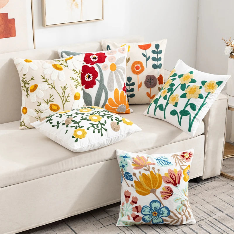 1PC Boho Embroidery Flower Throw Pillow Cover 17.7inx17.7in
