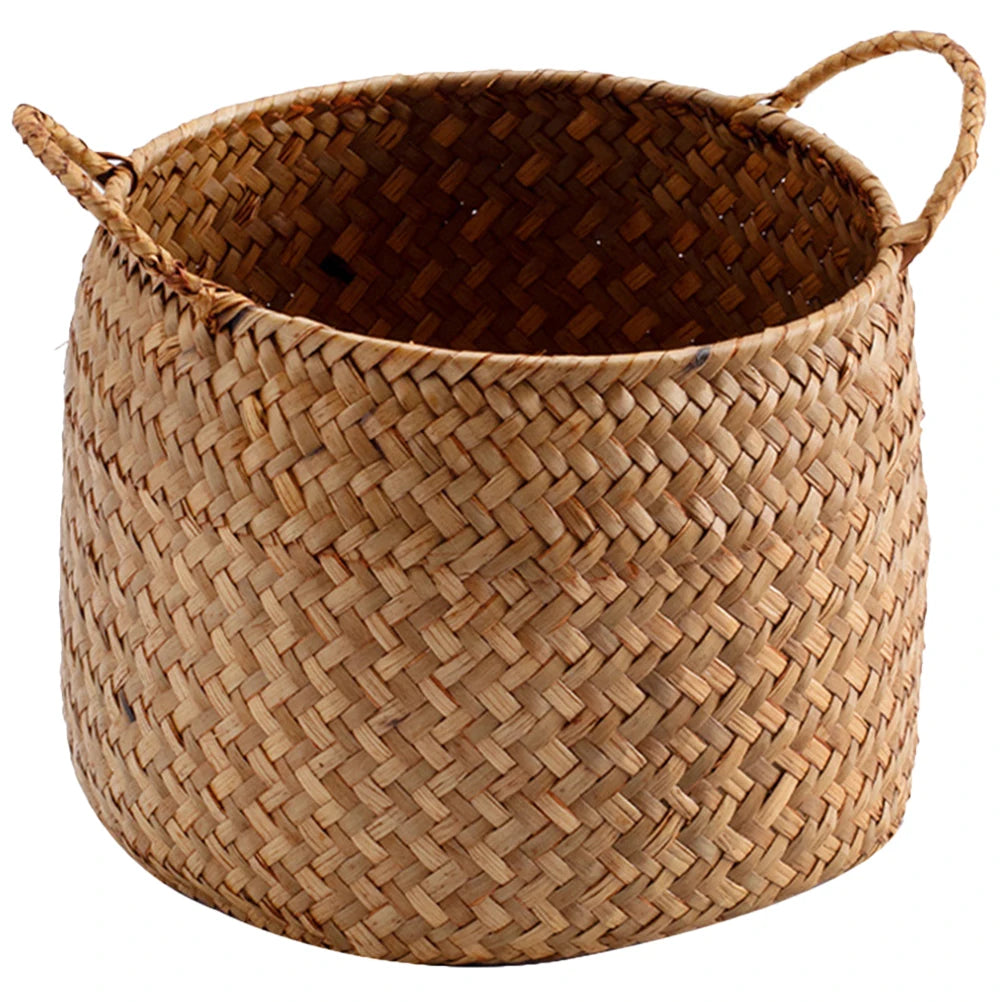 Storage Baskets Woven Sundries Small Japanese Flower Wicker Cute Organizers Brown with Handles Shopping