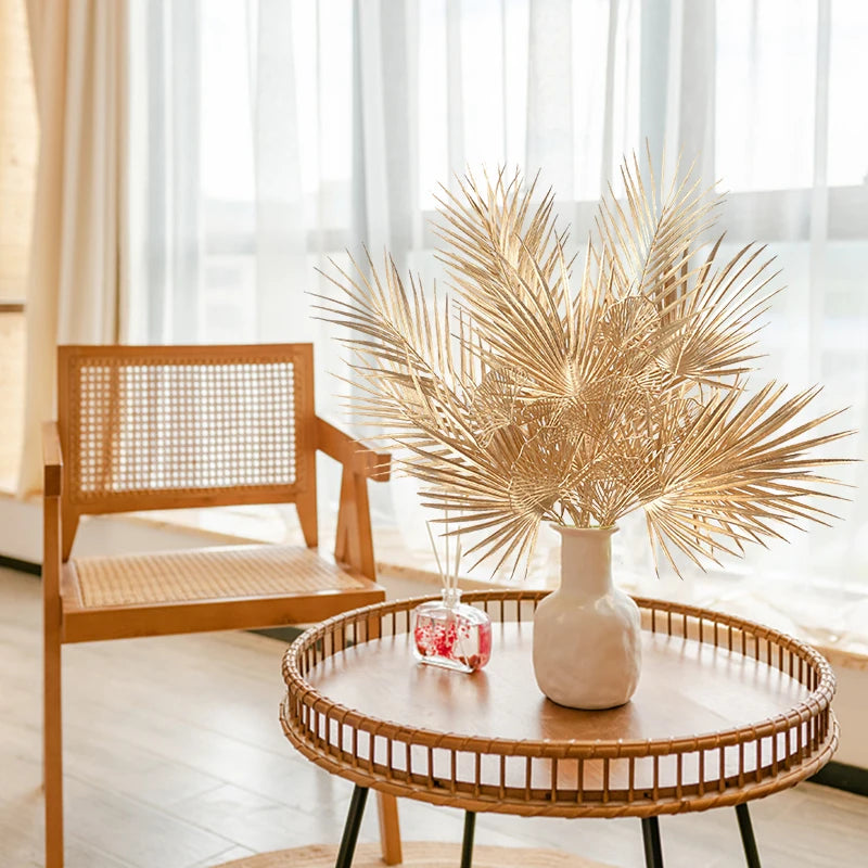 Golden Artificial Plant Tropical Palm Leaf Fake Plants For Home Decoration Birthday Wedding Party Decor Supplies
