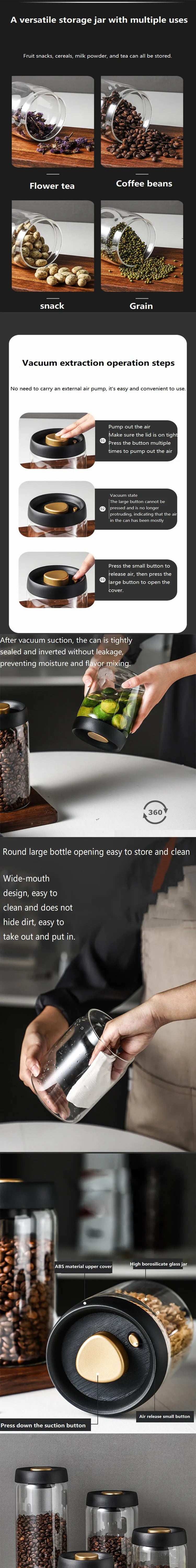 New Bean Coffee Storage Container Vacuum Seal Container Coffee Bean Storage Sealed Container KFSN01