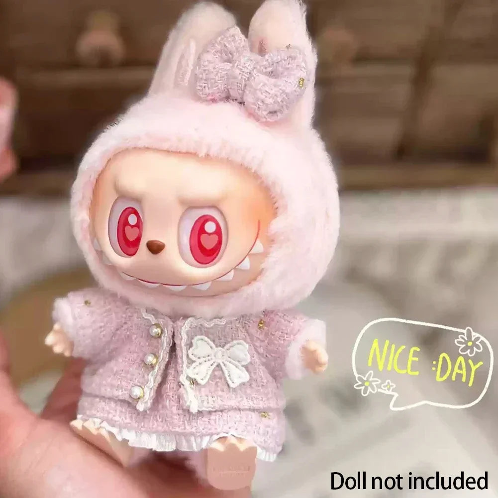 17CM Cute Labubu Doll Clothes Outfit Accessories Classic Dress Set for V2 Mini Dolls Clothing Girl Kid Gift Labubu Ropa