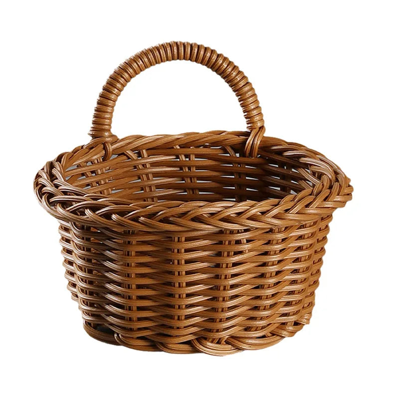 Kitchen Storage Rattan Basket with Handle Woven Hanging Baskets Minimalist Design Living Room Food Fruit Sundries Organizer 