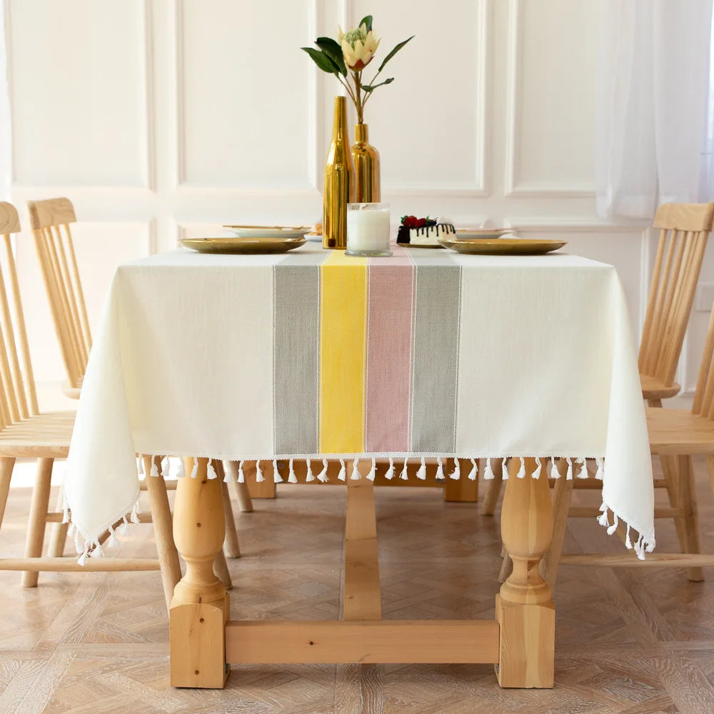 Battilo Linen Cotton Tablecloth Round Rectangular Table Cloth Waterproof Table Cover for Dining Coffee Table Kitchen Room Decor