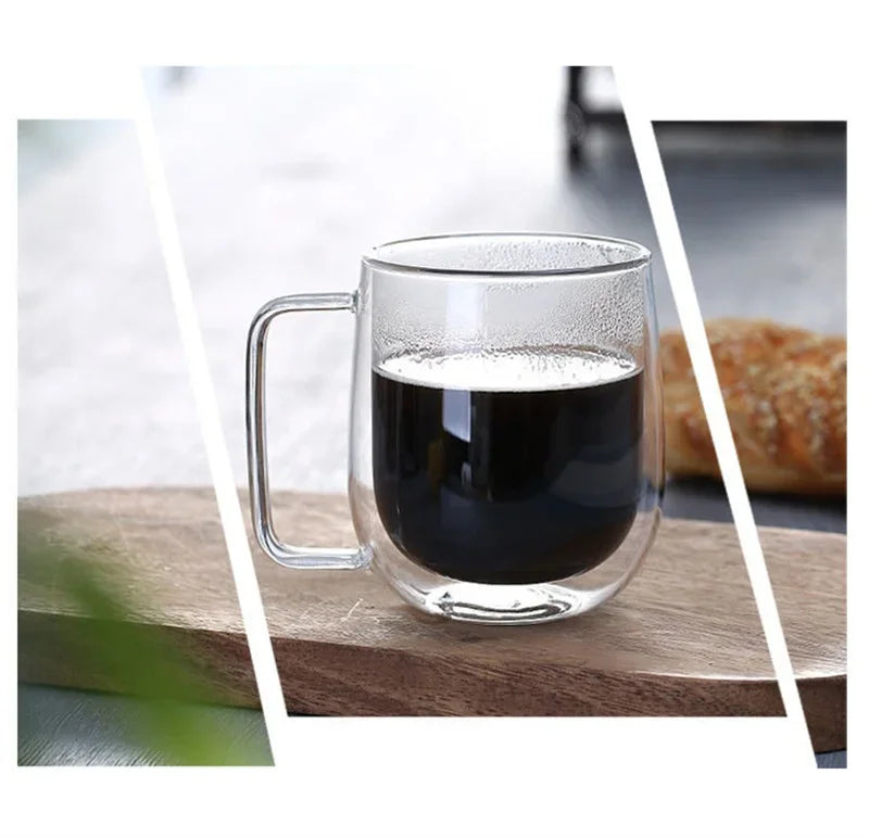 150/250/350ML Glass Cup with Handle Heat Resistant High Borosilicate Double Wall Glass Coffee Milk Beer Cups Kitchen Tools Gift