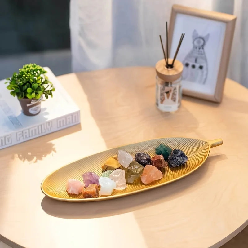 Nordic Wooden Tray Gold Leaf Shape Serving Tray Jewelry Pallet Fruit Snack Candy Dish Table Decoration Storage Organizer