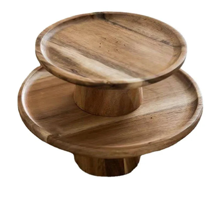 High Stand Wooden Cake Plate Creative Food Serving Trays Eco Naural Wood Dessert Fruit Snack Tray Home Decor Photography Props