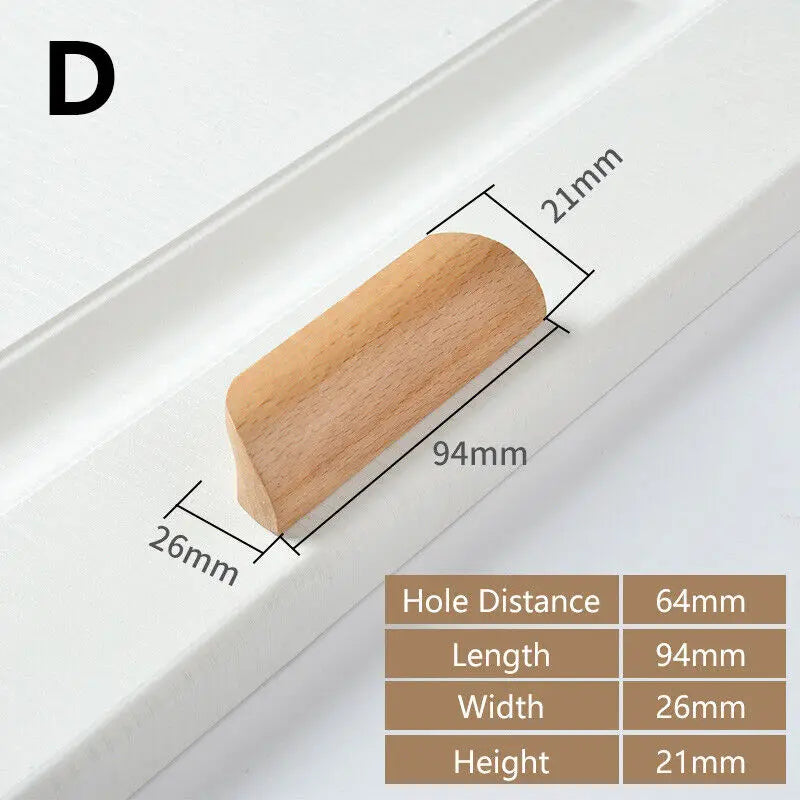 Wooden Cabinet Pulls Handles Furniture Handle Beech Wood Kitchen Knobs Wardrobe Pulls Long Handle Drawers Dresser Door Handles