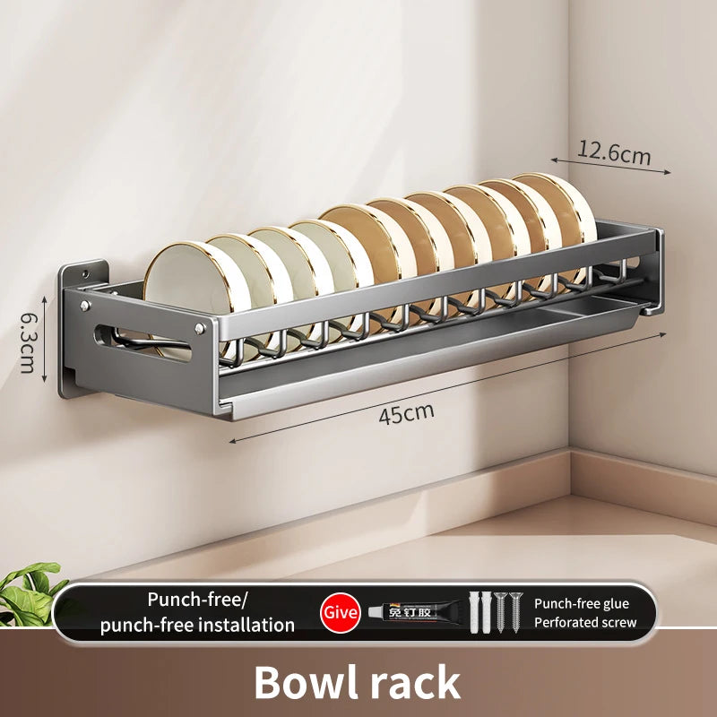 Kitchen Bowl Plate Drying Storage Shelf Wall Mounted Dish Drainer Rack Multifunction Chopsticks Spoon Tableware Dish Holder