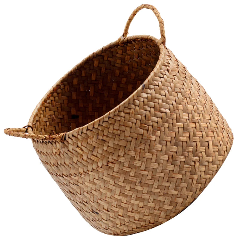 Storage Baskets Woven Sundries Small Japanese Flower Wicker Cute Organizers Brown with Handles Shopping