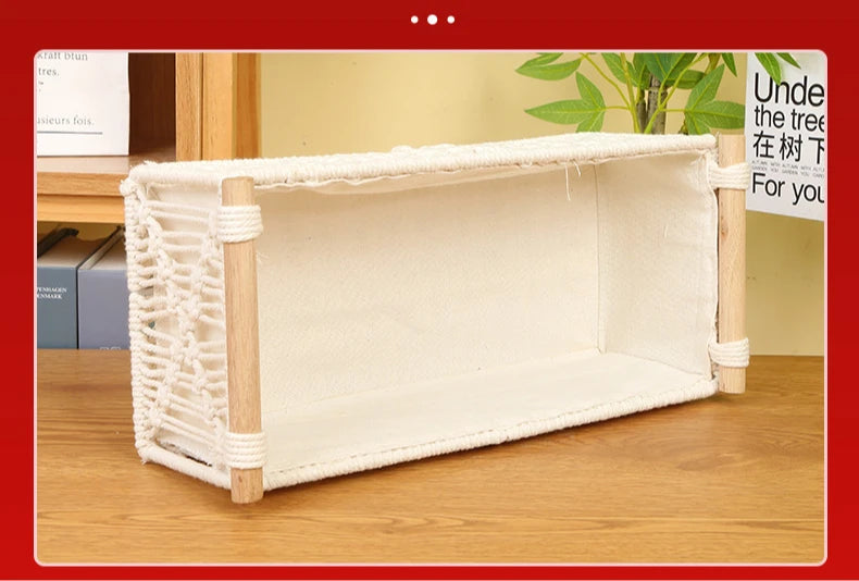 Bohemian Style Storage Containers Cotton Rope Hand Woven Rectangle Desktop Sundries Storage Basket Make Up Organizer