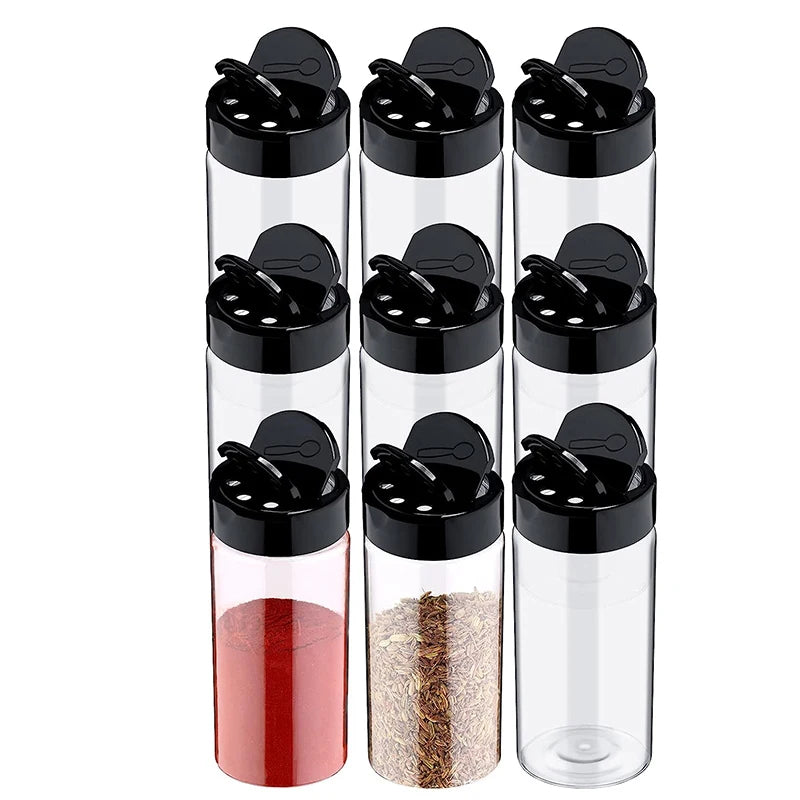 LMETJMA Clear Plastic Spice Jar with Shaker Lids Kitchen Seasoning Containers for Kitchen Storing Spice Powders JT198