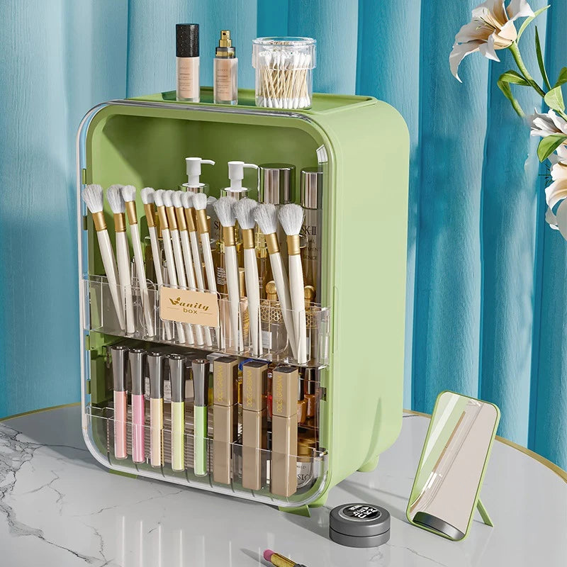 Light Luxury Cosmetic Organizer Large Capacity Cosmetics Storage Box With Led Mirror Jewellery Organizer Dustproof Luxury