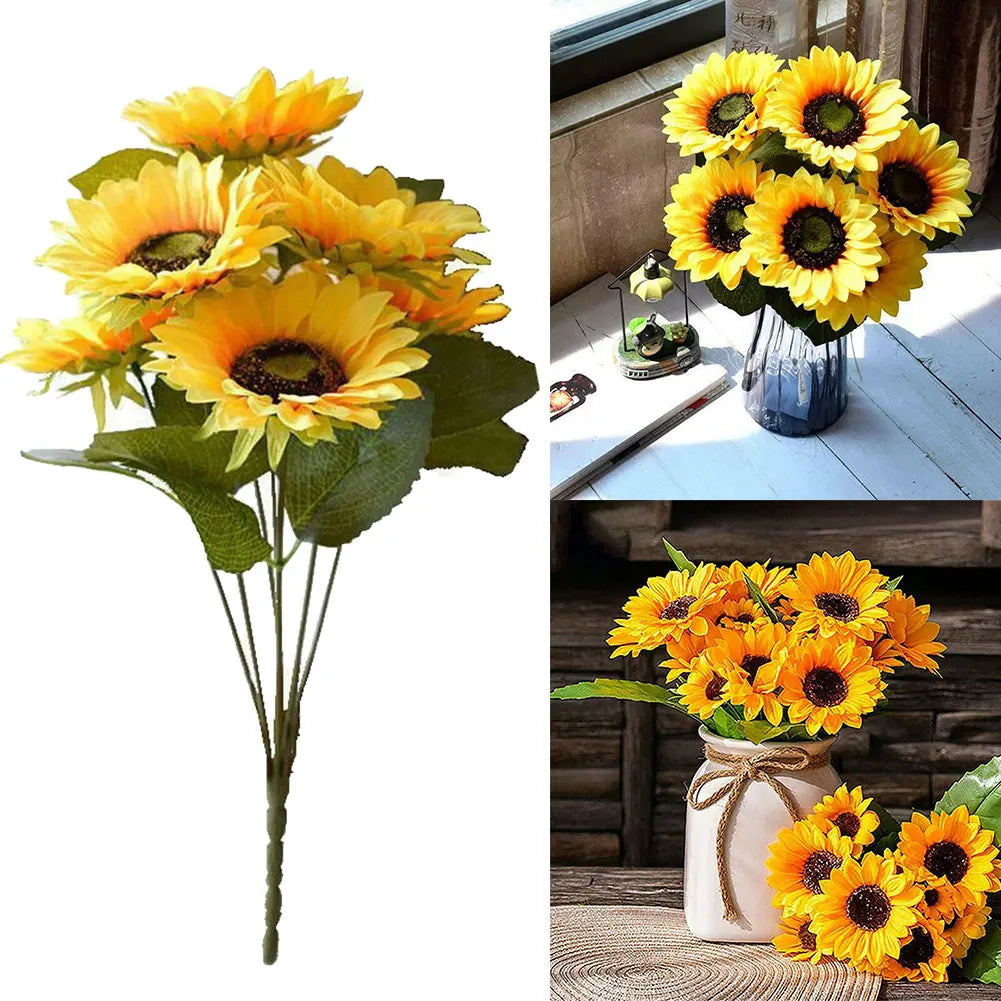 7 Heads Artificial Sunflower Bouquet Silk Fake Flower DIY Wedding Home Party Festival Decor Gift Centerpieces Living Room Supply