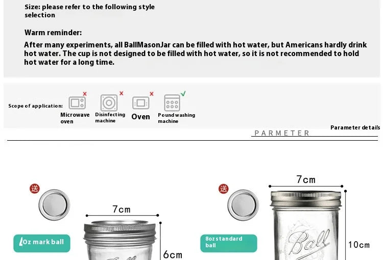 American Mason Jar Glass Transparent Oat-Sealed Beverage Cup Durable Kitchen Storage Container for Milk Shake & Juice