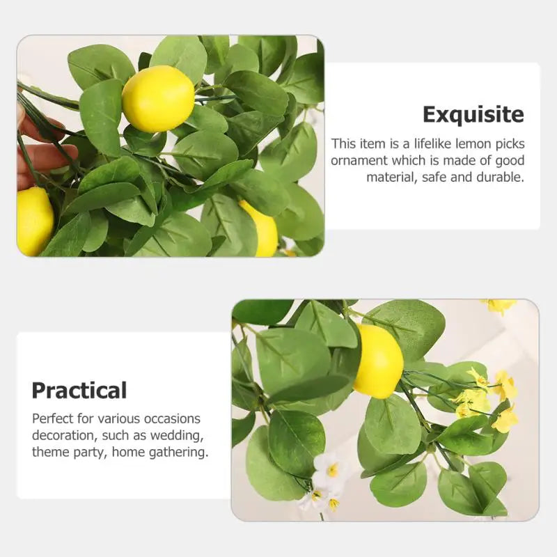 Artificial Lemon Branch Fake Lemon Leaves Yellow Green Fake Lemon Bouquet Hanging Lemon Branch For Wedding Party Decoration