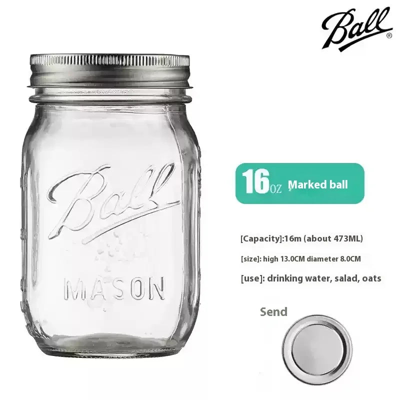 American Mason Jar Glass Transparent Oat-Sealed Beverage Cup Durable Kitchen Storage Container for Milk Shake & Juice