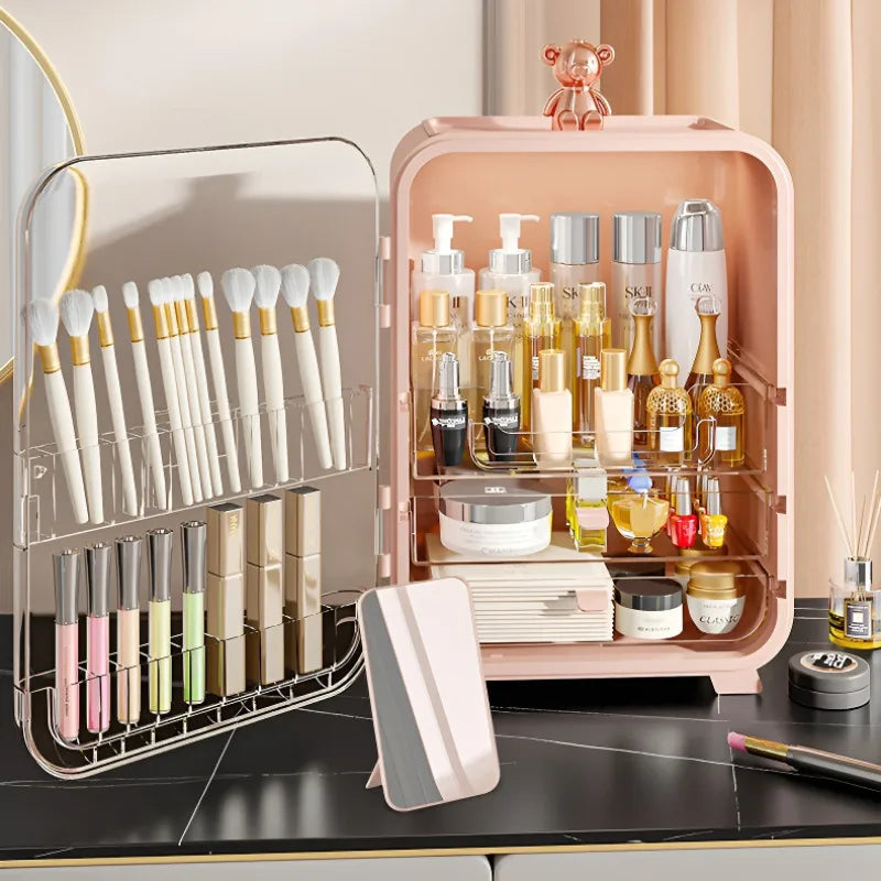 Light Luxury Cosmetic Organizer Large Capacity Cosmetics Storage Box With Led Mirror Jewellery Organizer Dustproof Luxury