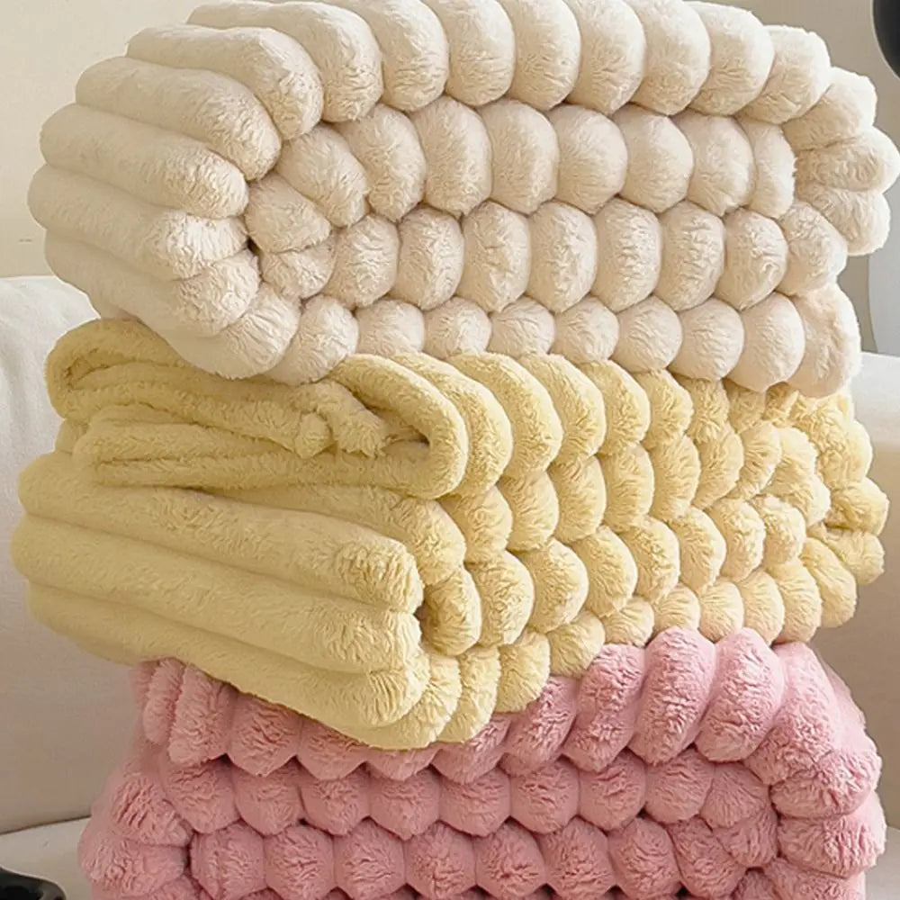 New Cotton Warm Blanket Spandex Solid Color Throw Blanket Double Sided Ultra Soft Plush Striped Blankets Home Office