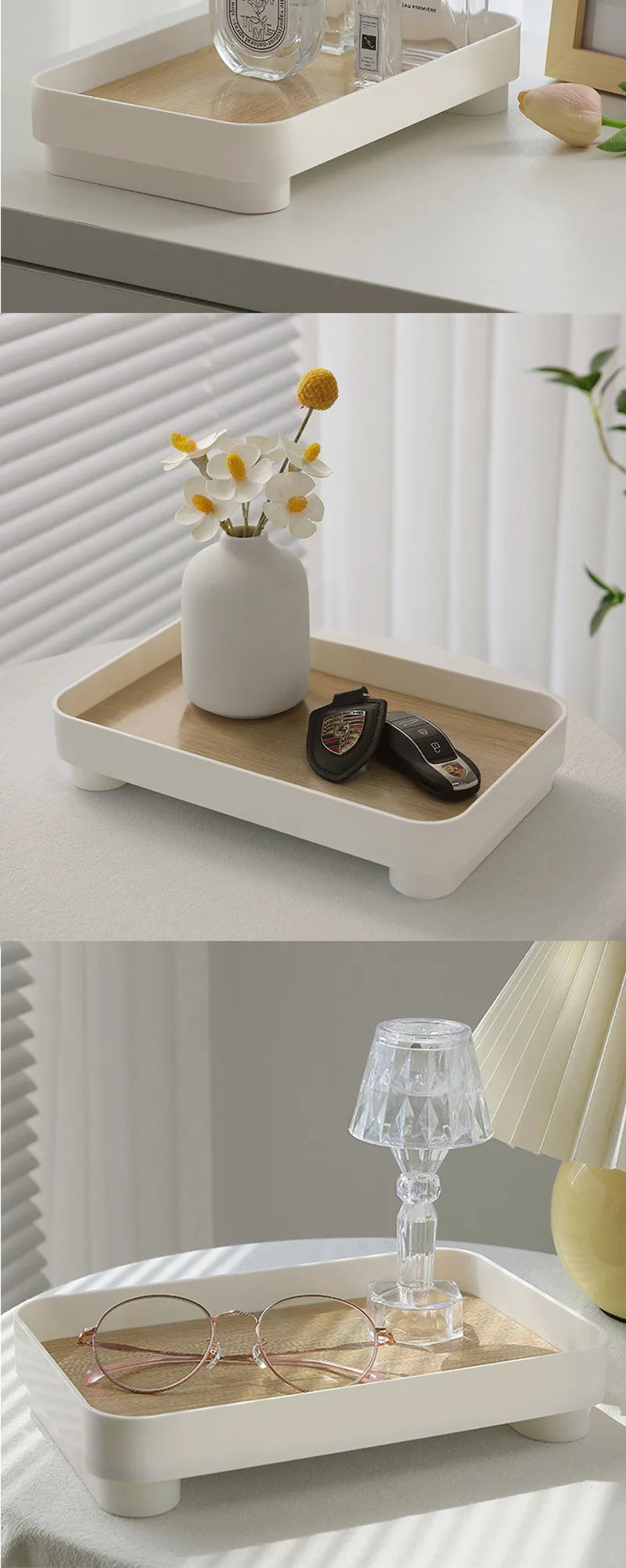 Wooden Desktop Storage Tray Perfume Aromatherapy Dressing Table Cosmetics Storage Box Multi-Function Porch Clutter Key Storage