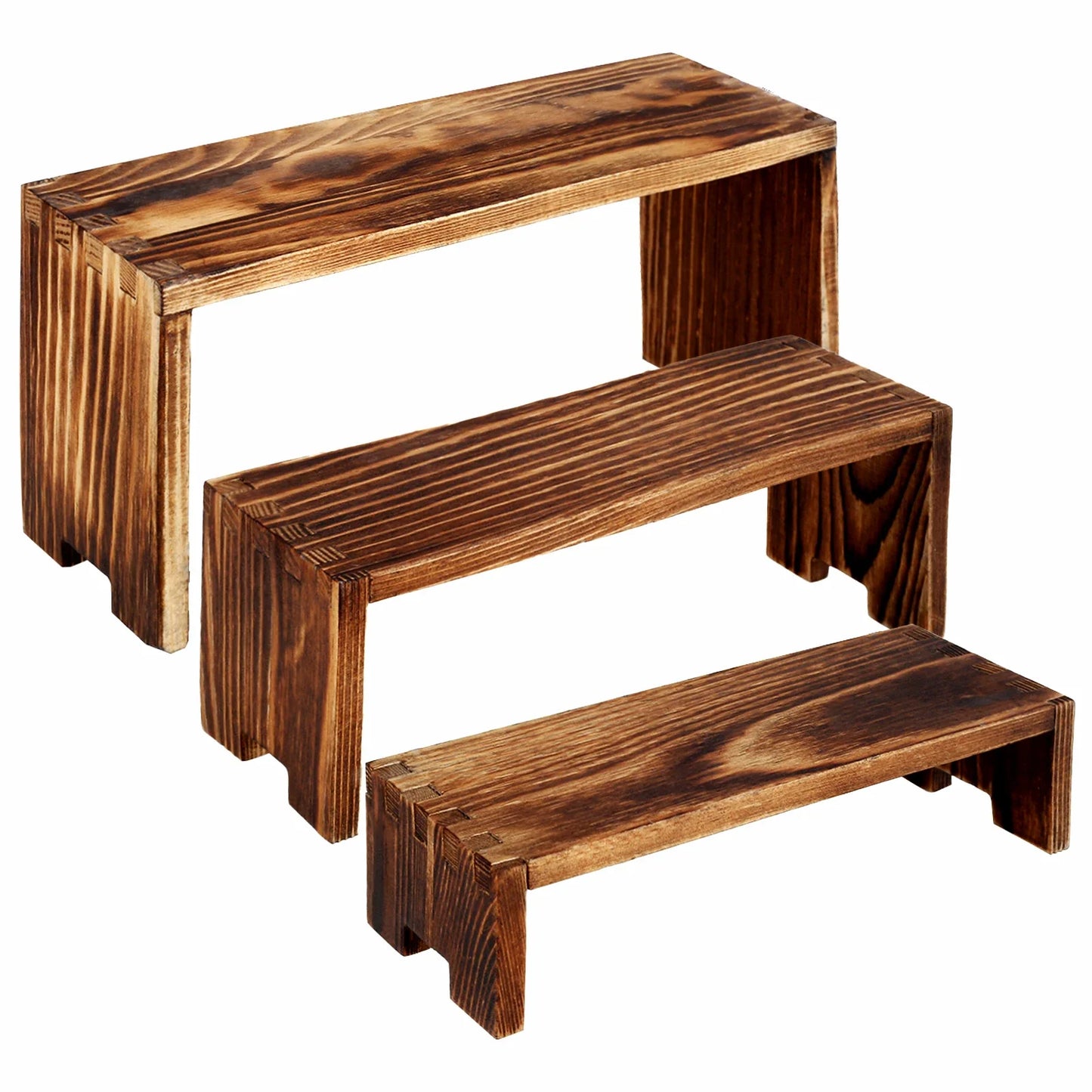 3Pcs Wood Display Stand Rectangle Wooden Riser Display Shelf Organizer Dessert Figurines Perfume Jewelry Ladder Organizer Shelf