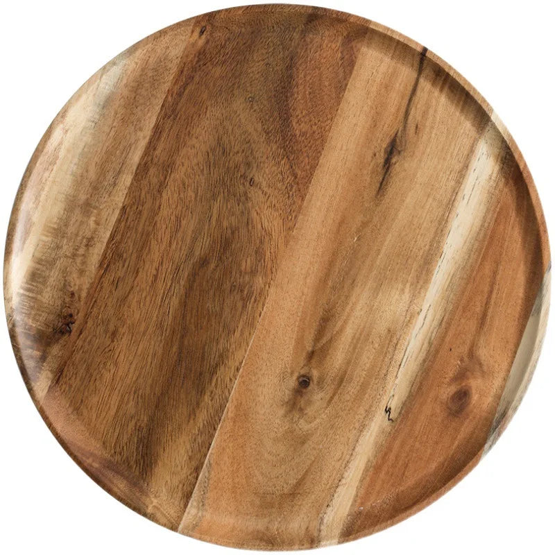 1pc Wooden plate Japanese Acacia Tray Household use Simplicity Desserts Bread Rotundity Tea tray Dim sum dish
