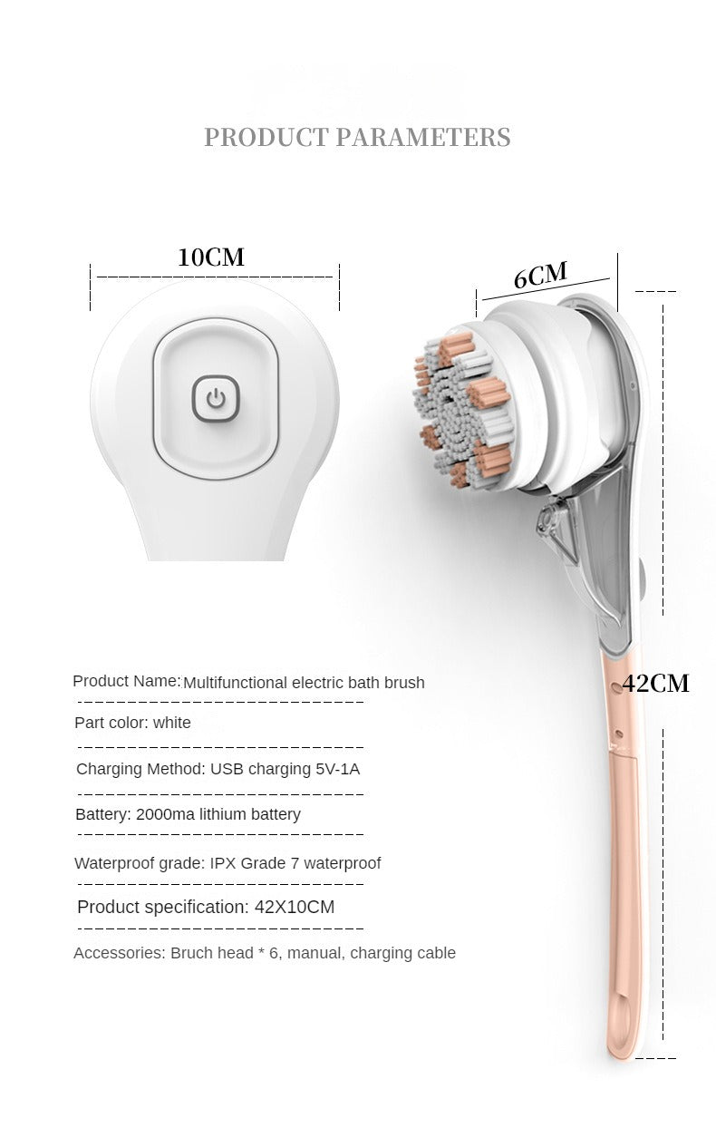 Electric Bath Brushes Shower Cleaning Body Massage Brush Multifunctional Brush Spa Waterproof IPX7 Long Handle Back Brushes