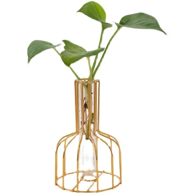 1 set of gold wrought iron metal vase hydroponic container test tube vase living room illustration decoration