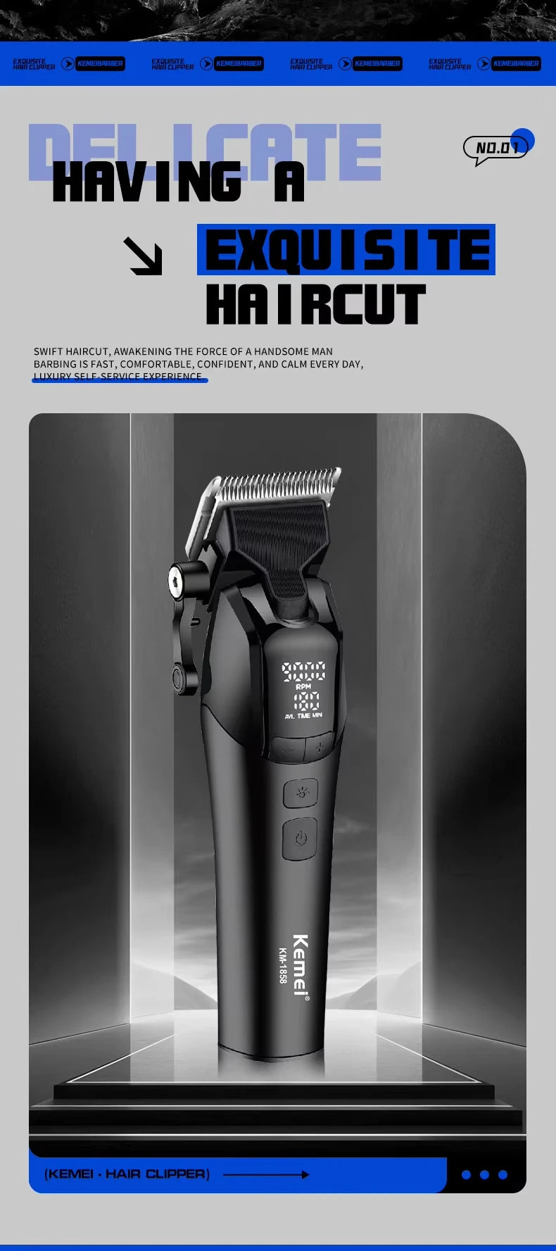 Kemei KM-1858 9000RPM 10W Hair Clipper,KM-264 Rechargeable Electric Trimmer,Original KM-T95 Shaver For Men Barber Clippers Kit