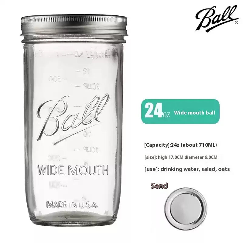 American Mason Jar Glass Transparent Oat-Sealed Beverage Cup Durable Kitchen Storage Container for Milk Shake & Juice