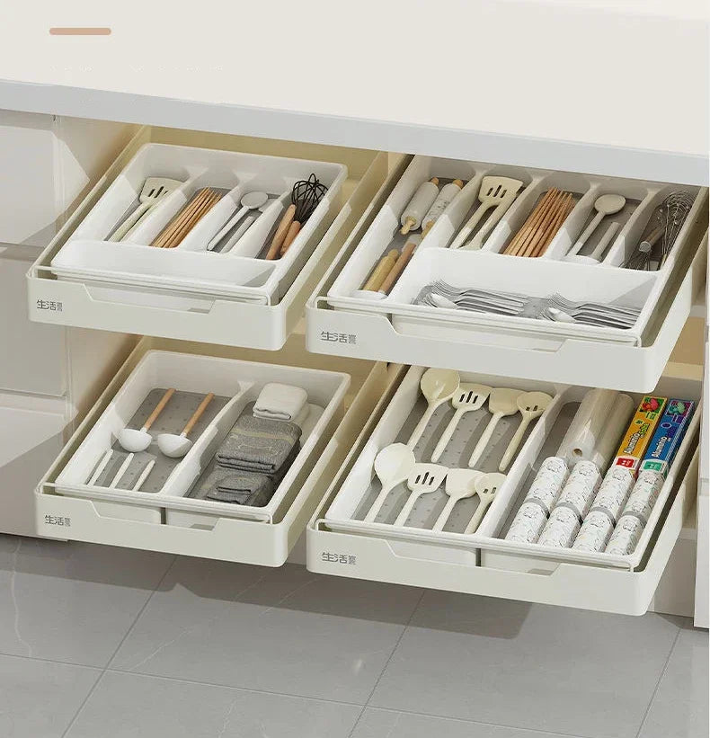 Drawer Kitchen Organizer Silverware Utensil Tray for Flatware Cutlery Holder White Separate Storage Cutlery Kitchen Organiser