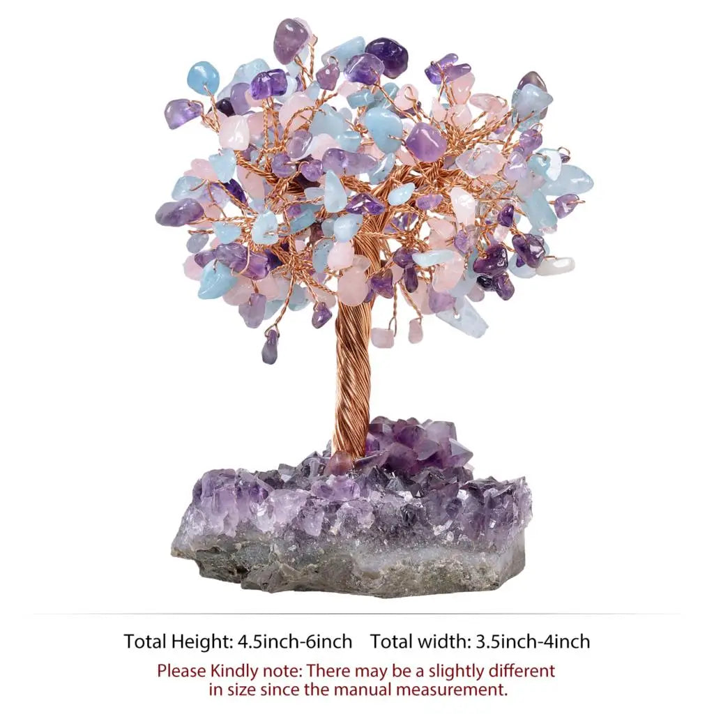 Natural Crystal Money Tree With Rough Amethyst Cluster Base For Luck Wealth Fengshui Home Decoration Desktop Ornaments