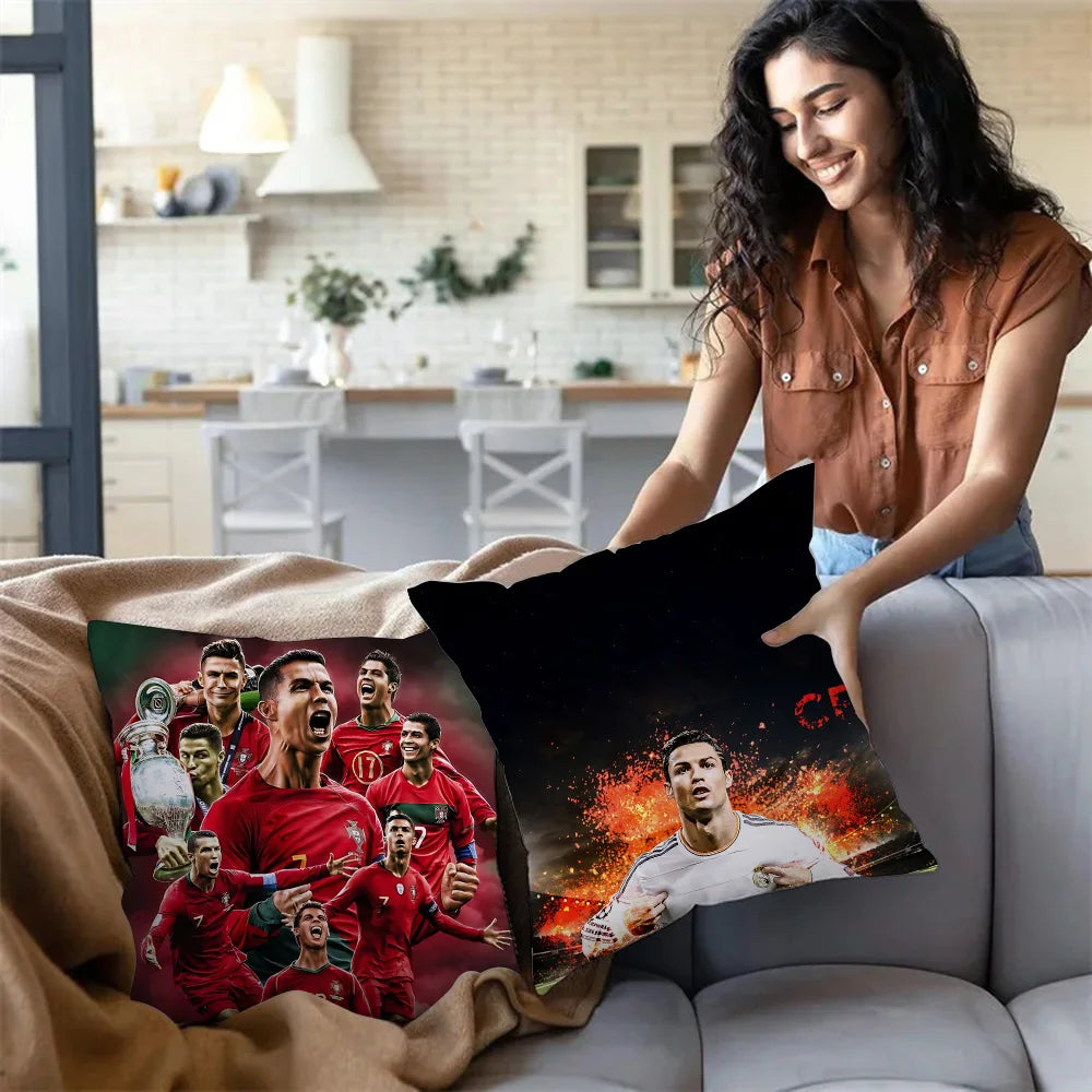 Pillow Covers Cartoon Sofa Decorative Home Double-sided Printing Short Plush Cute Cushion Football Star C Ronaldo Number 7 Cover