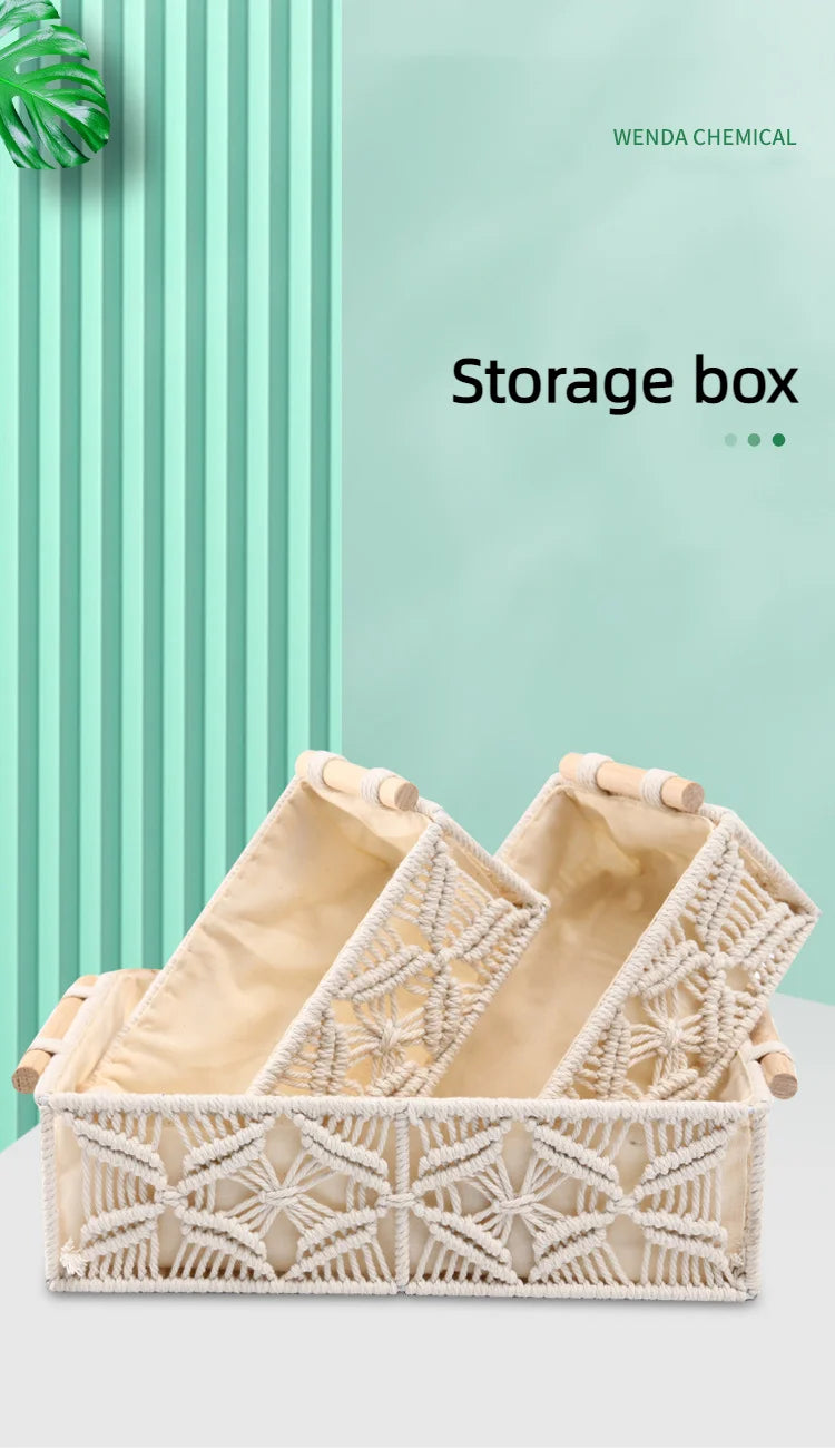 Handmade Woven Basket Cotton Rope Storage Book Toy Desktop Sundries Storage Box Literary and Retro Style