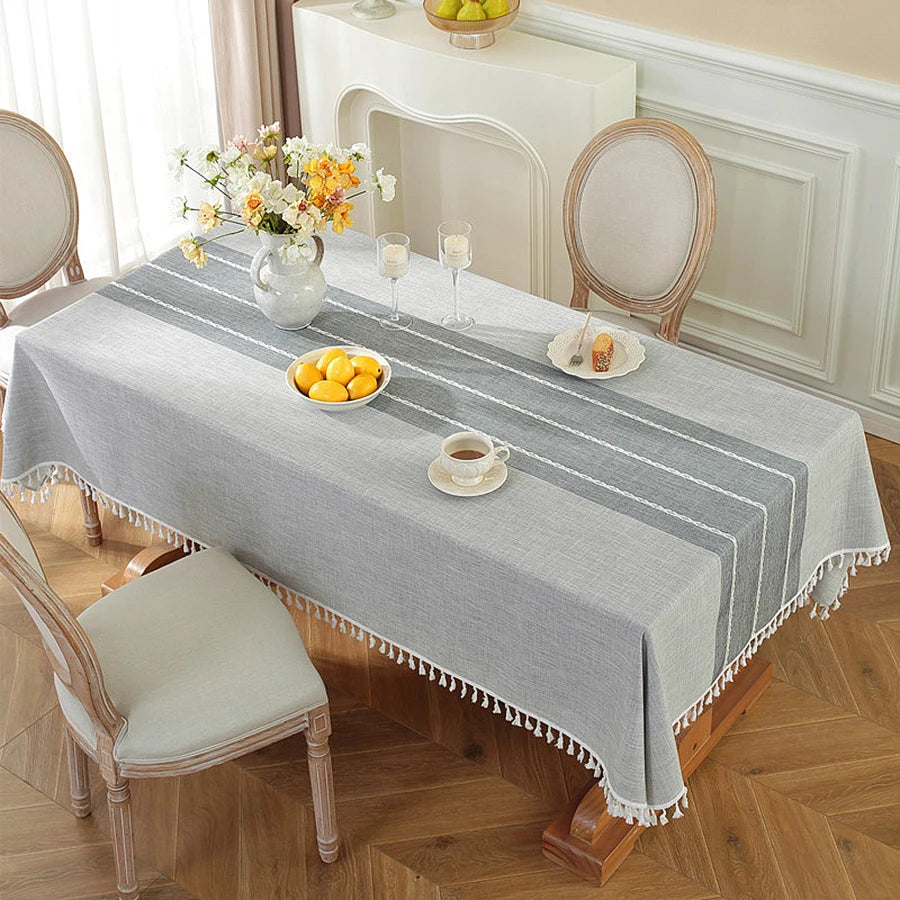 Battilo Linen Cotton Tablecloth Round Rectangular Table Cloth Waterproof Table Cover for Dining Coffee Table Kitchen Room Decor