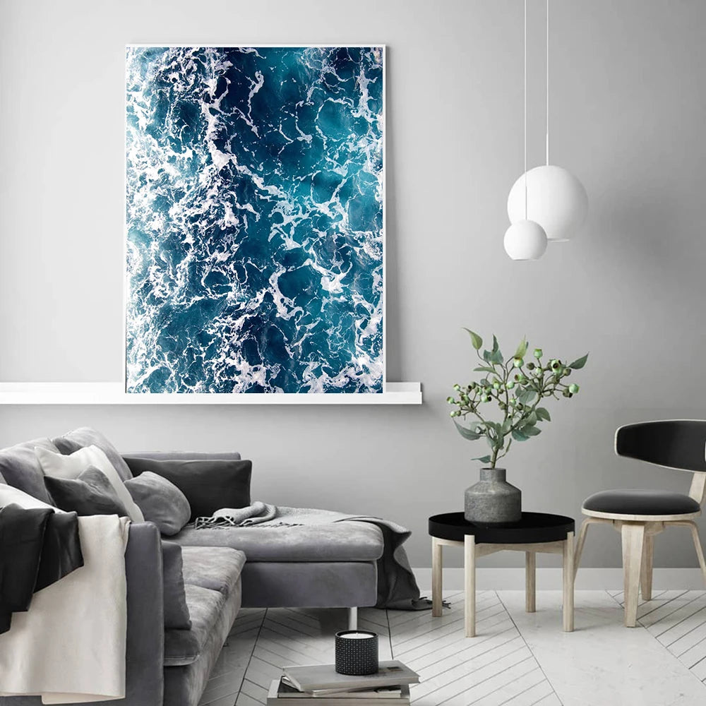 Scandinavian Minimalist Wall Art Blue Whale Tail Sea HD Canvas Oil Painting Poster Prints Home Bedroom Living Room Decoration