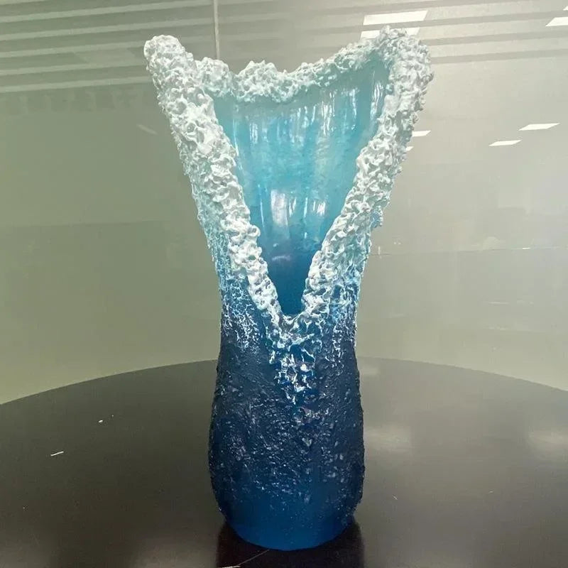 Ocean Wave Small Vase Resin Crafts Ocean Wave Vase Decoration Ocean Series Blue Home Decoration 2024