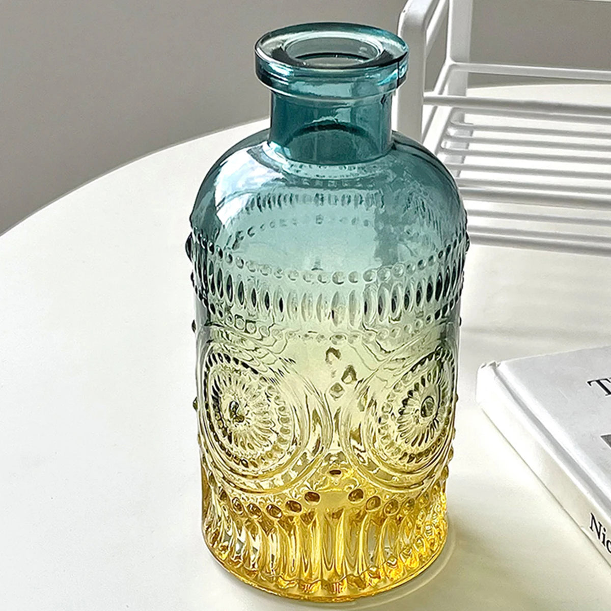 "European-style ins style retro art color transparent glass flower vase small caliber Living room dry flower table decoration"