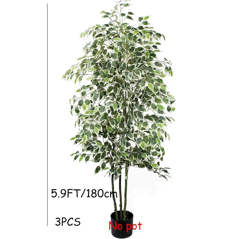 3-6Ft Large Artificia Ficus Tree Fake Plants Plastic Palm Tree Real Touch Banyan Leaves for Home Garden Shop Office Decor