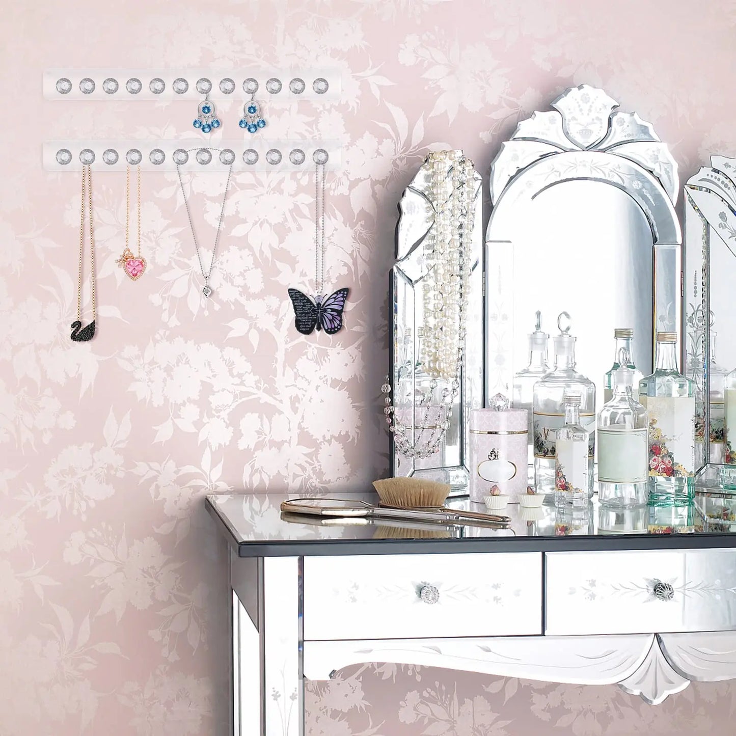 Acrylic Transparent Necklace Hanger Wall Hanging Jewelry Rack Hook 12 Diamond Necklace Holders Wall Mounted Storage Hook Rack