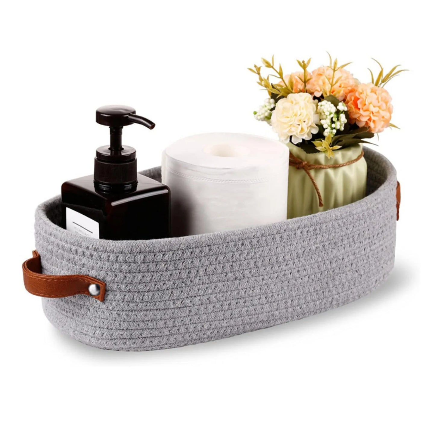 1 multifunctional woven storage basket with dual handles - perfect for desktop organization and toilet paper holder