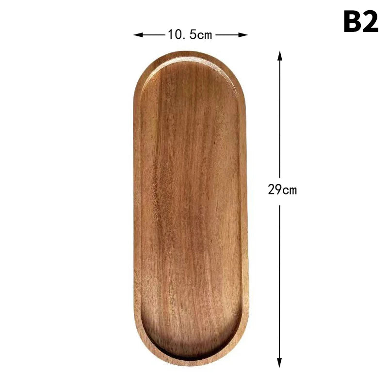 Solid Wood Round Dessert Plate Japanese-style Wooden Coffee Wooden Tray Snack Dried Fruit Plate Oval Tea Tray Kitchen Supplies