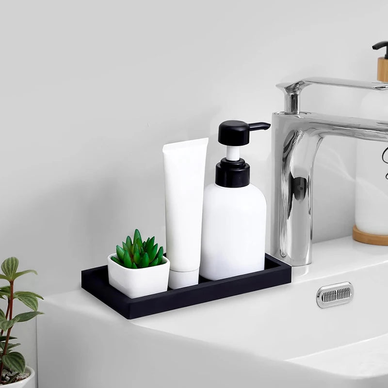 Bathroom Counter Storage Tray Silicone Bathroom Vanity Tray Shatterproof Durable Rectangle Bathroom Tray Soap Dispenser Tray