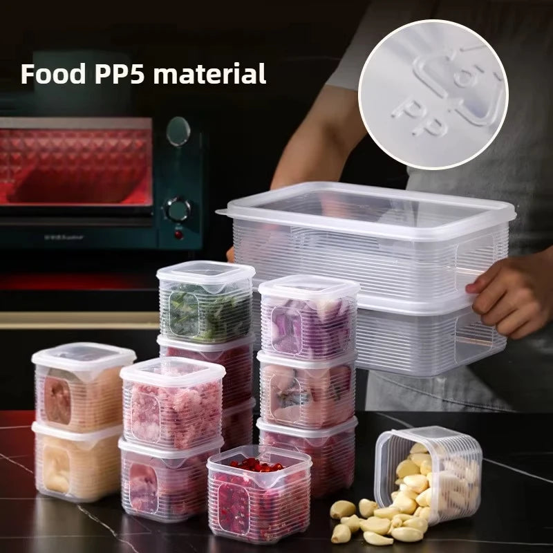 Food Storage Container 6 Grids Vegetable Fruit Fresh-keeping Box with Lid for Refrigerator Kitchen Spice Seasoning Storage Jar