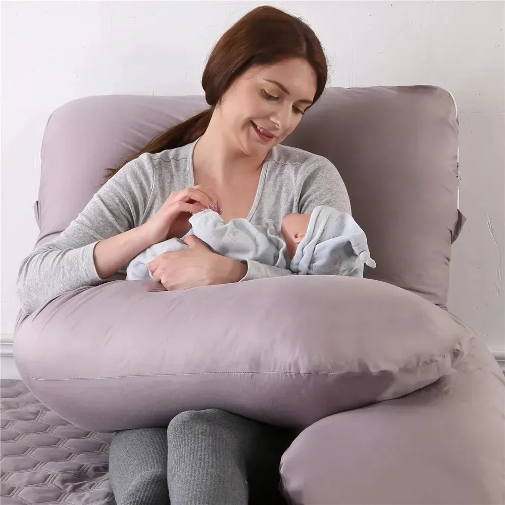 Pillow for Pregnant Women Four Seasons Universal Solid Color U-shaped Cushion Waist Support Nursing Mother Long Body Pillow