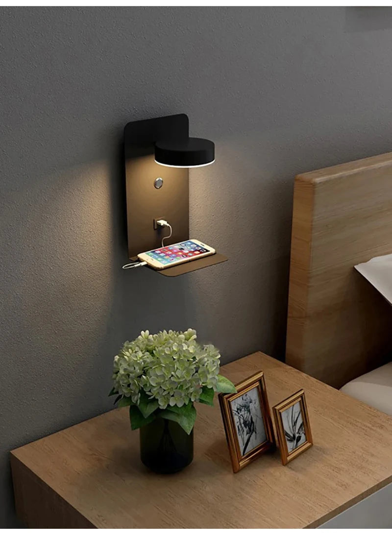 Bedroom Led Wall Lamps with USB Charge Wall Light Indoor Lamp for Living Room Decor Wall Panels with Switch Aisle Modern Sconce