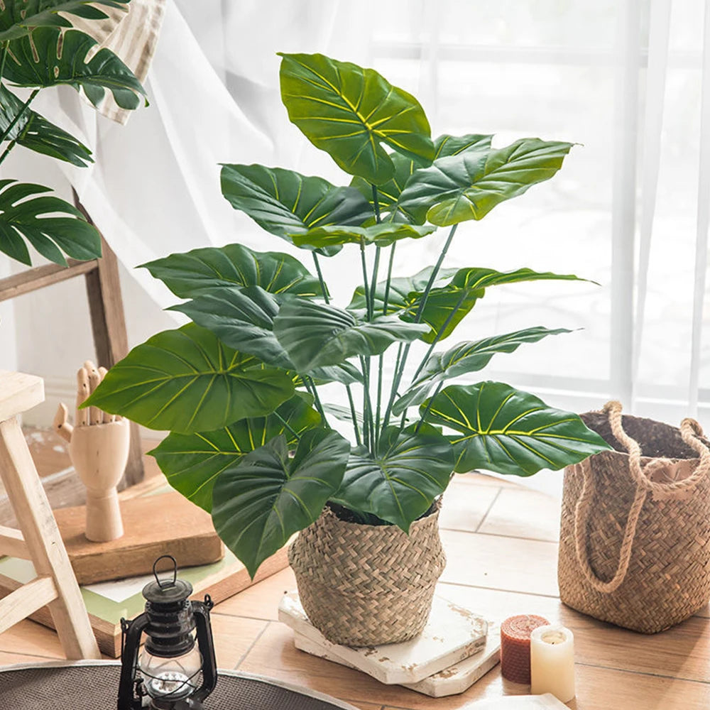 18 Forks Fake Large Artificial Monstera Plants Fake Palm Tree 50cm Plants Tree Plastic Turtle Leaves Green For Home Garden Room