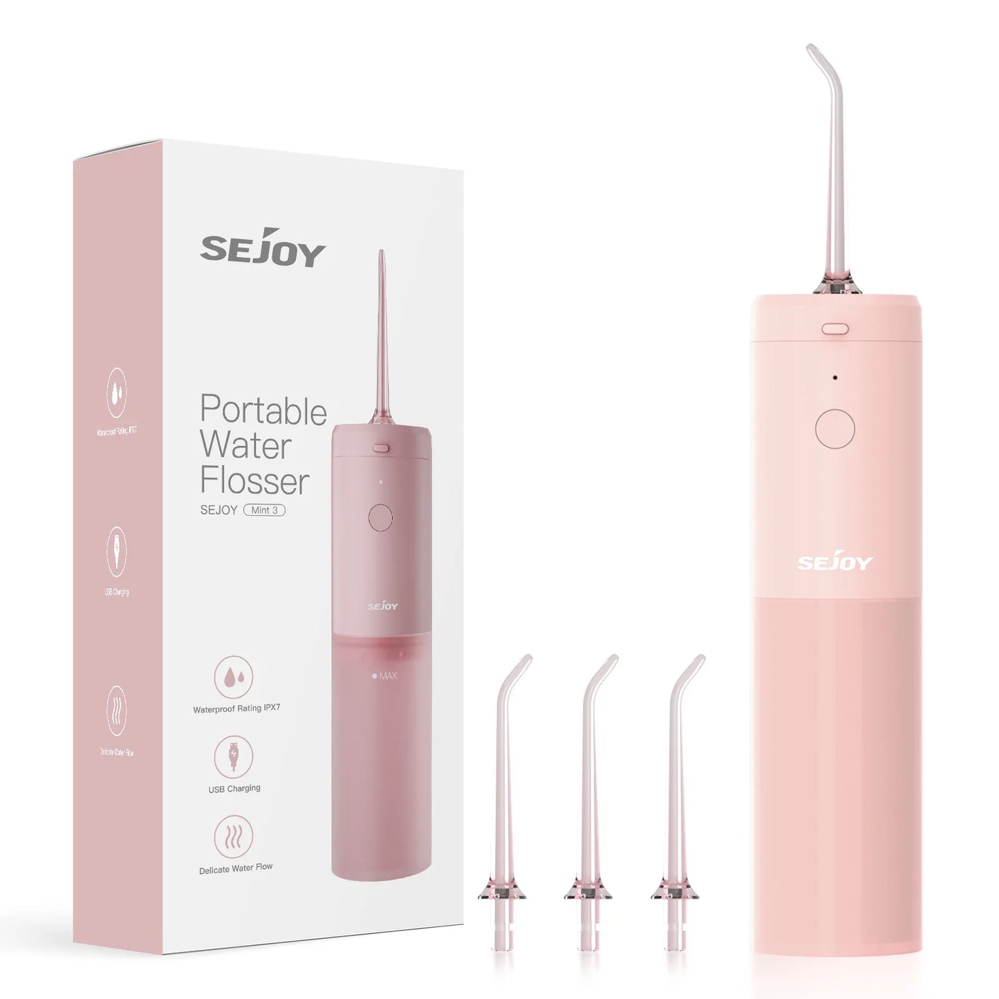 Sejoy Dental Oral Irrigator Portable Water Flosser Thread Teeth Pick Mouth Washing Machine 4 Nozzles 3 Modes USB Rechargeable